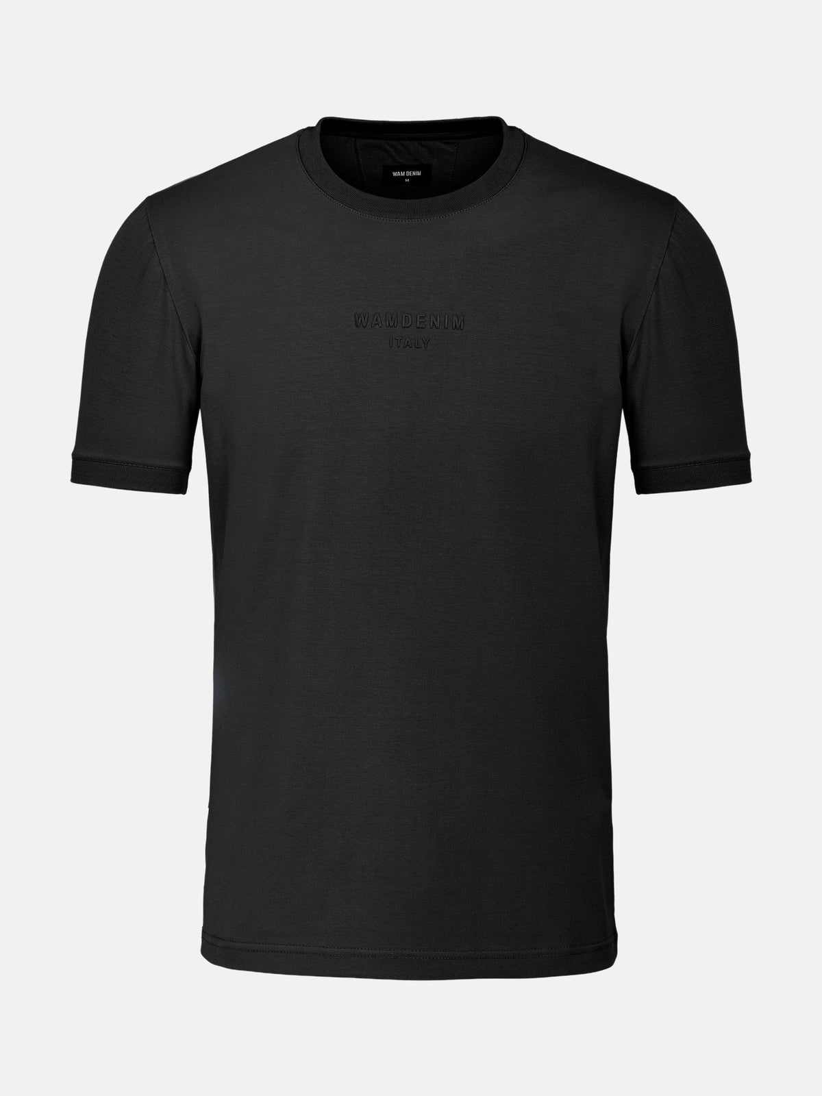 Men’s black crew neck T-shirt with subtle chest logo branding