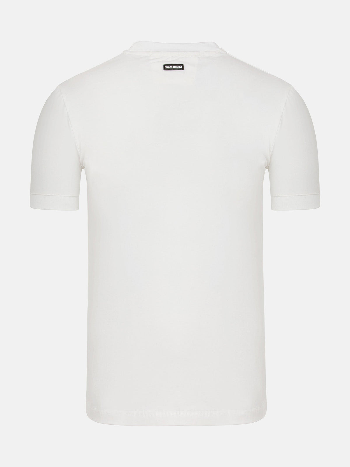 Back view of white men’s regular fit crew neck T-shirt