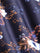 Close-up of navy floral print shirt fabric with detailed pattern texture