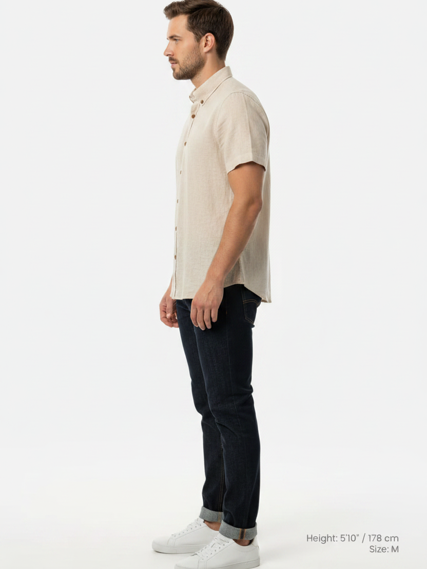 Quarn Beige Shirt – Side on Model