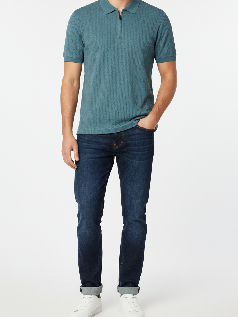 The Linvar Petrol Polo - Model with size info