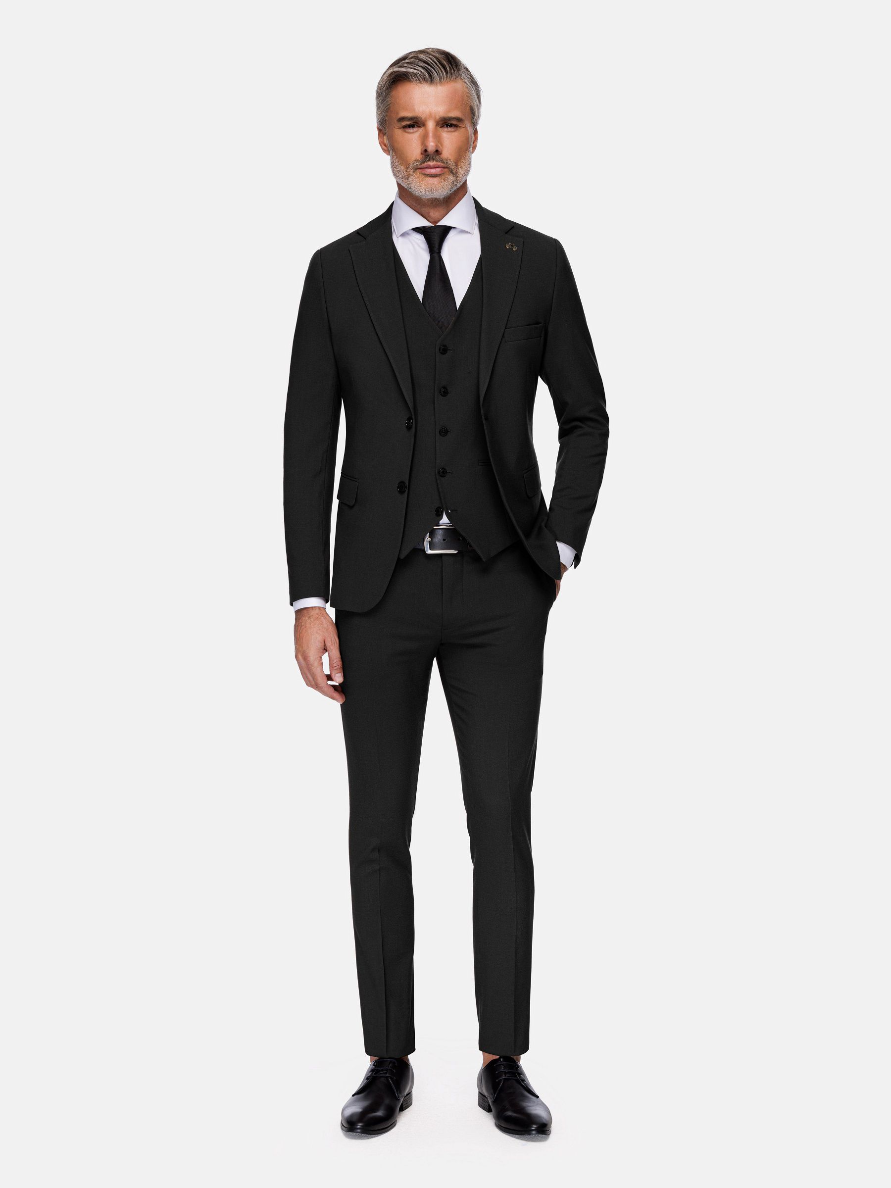 Slim Stretch Textured Tailored Blazer - Black, Blazers