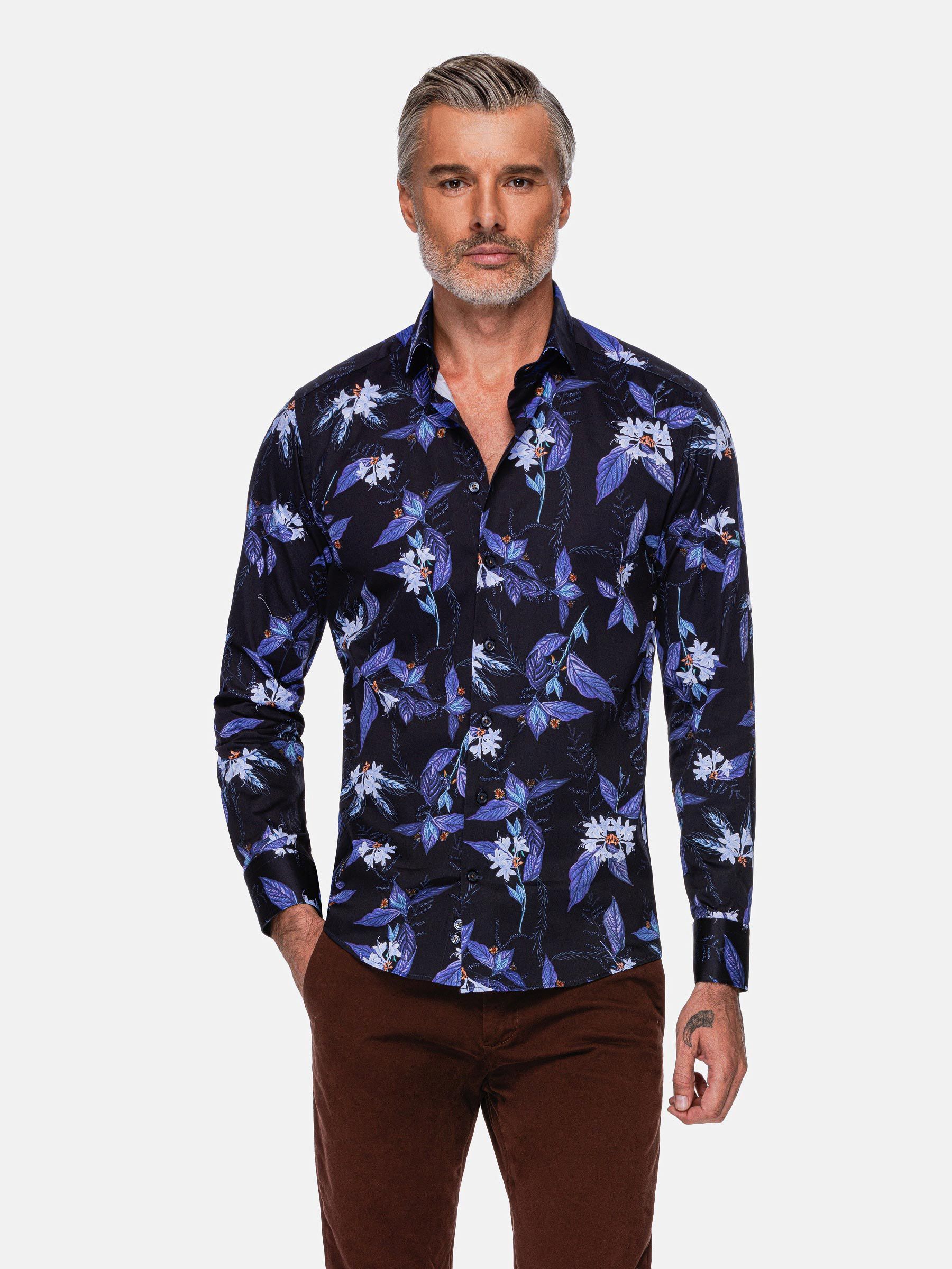 Double Pocket Printed Dark Blue Denim Shirt – KEF CLOTHING
