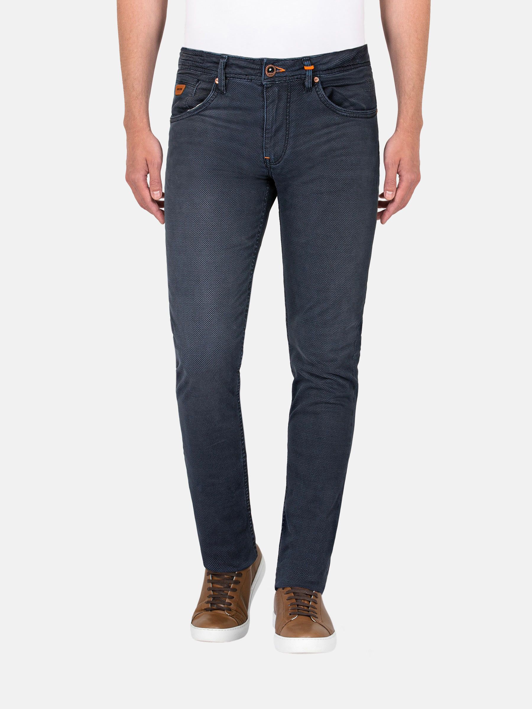 Mini Check Slim Fit Navy Jeans - Men's Checkered Denim - Slim Fit